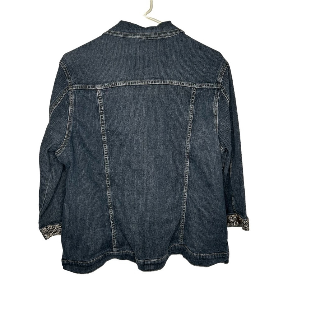 Koret Black Stretch Denim Jacket  Size 16 Embroidered 3/4 Sleeve Runs Smaller - Picture 3 of 4